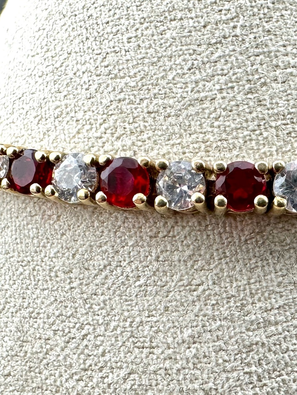 Ruby red CZ diamond round tennis line bracelet gold vermeil sterling silver - Picture 3 of 6